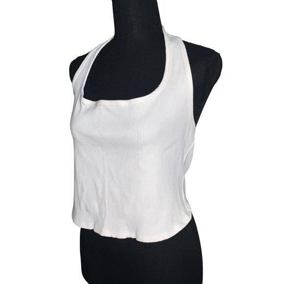 Wild Fable Junior Teens White Sleeveless Ribbed Halter Crop Top Size XS - Picture 3 of 9